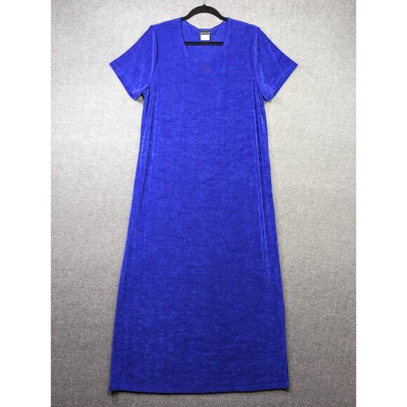 Citiknits Maxi Dress Womens XL Stretchy Pullover Minimal Slinky Full Long Cobalt - Picture 3 of 16